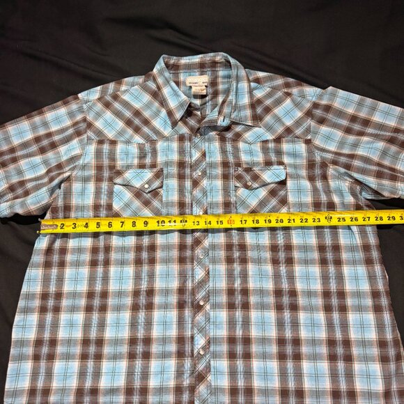 Wrangler Wrancher Men's Shirt 3X Blue/Brown Plaid Pearl Snap Short Sleeve - Picture 5 of 8